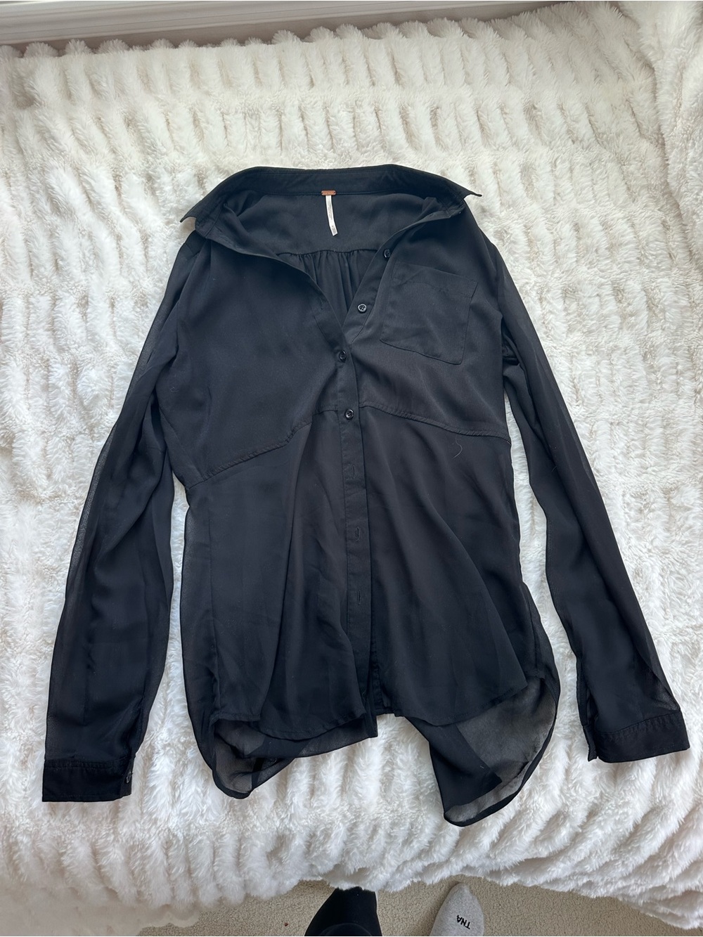 Free People Best of Both Worlds Black Sheer Button-Up Blouse Size XS - Picture 5 of 9